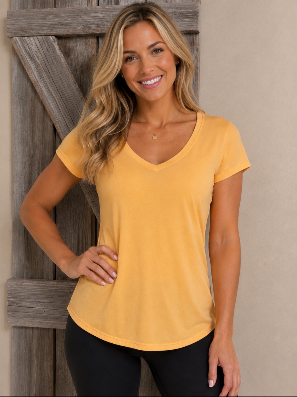Xersion Yellow V-Neck Short Sleeve Tee
